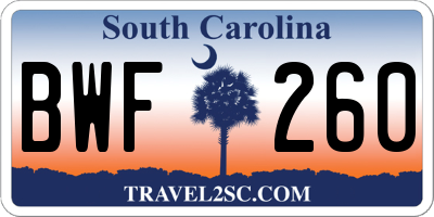 SC license plate BWF260