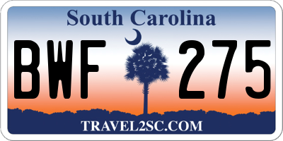 SC license plate BWF275