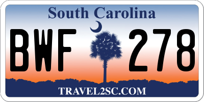 SC license plate BWF278