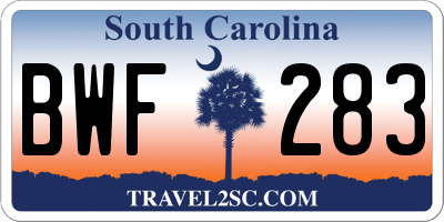 SC license plate BWF283