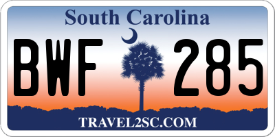 SC license plate BWF285