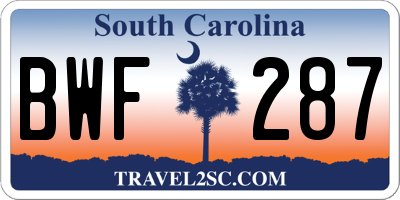SC license plate BWF287