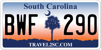 SC license plate BWF290