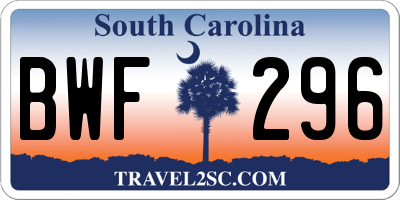 SC license plate BWF296