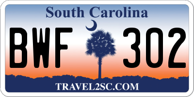 SC license plate BWF302