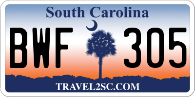 SC license plate BWF305