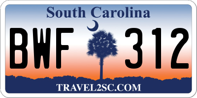 SC license plate BWF312