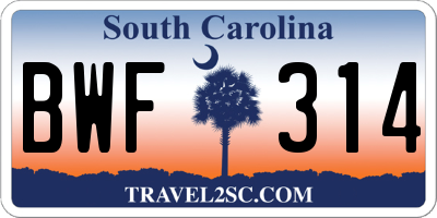 SC license plate BWF314