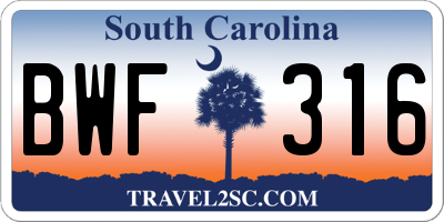 SC license plate BWF316