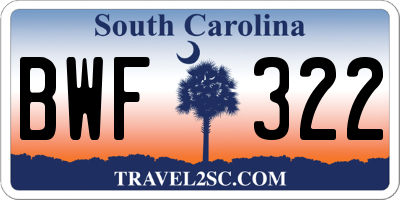 SC license plate BWF322
