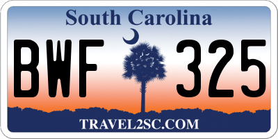SC license plate BWF325