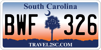 SC license plate BWF326