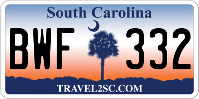 SC license plate BWF332