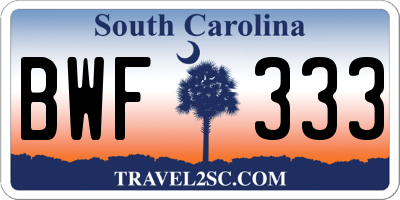 SC license plate BWF333