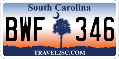 SC license plate BWF346