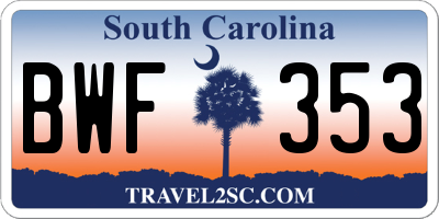 SC license plate BWF353