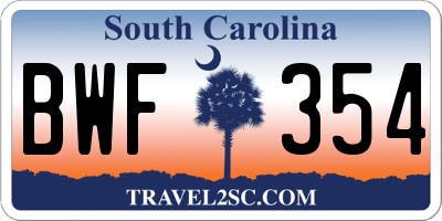 SC license plate BWF354