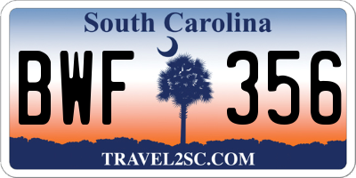 SC license plate BWF356