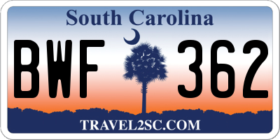SC license plate BWF362