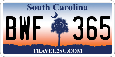 SC license plate BWF365