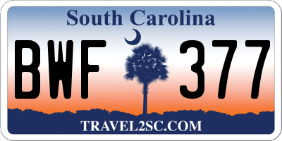 SC license plate BWF377