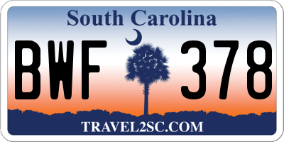 SC license plate BWF378