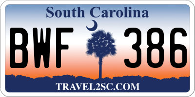 SC license plate BWF386