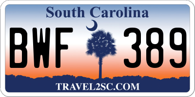 SC license plate BWF389