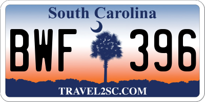 SC license plate BWF396