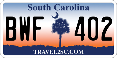 SC license plate BWF402