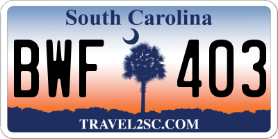 SC license plate BWF403