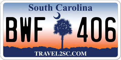 SC license plate BWF406