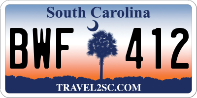 SC license plate BWF412