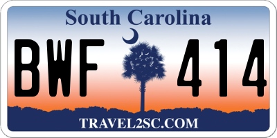 SC license plate BWF414