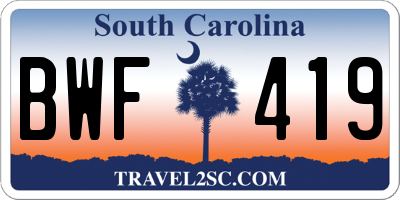 SC license plate BWF419