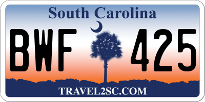 SC license plate BWF425