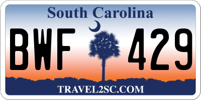 SC license plate BWF429