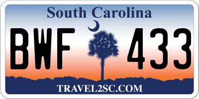SC license plate BWF433