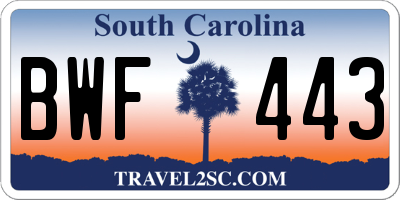 SC license plate BWF443