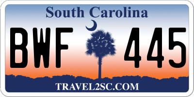 SC license plate BWF445