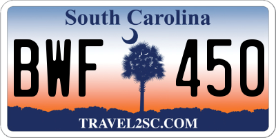 SC license plate BWF450