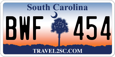 SC license plate BWF454
