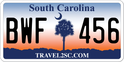 SC license plate BWF456