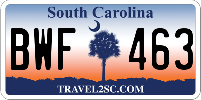 SC license plate BWF463