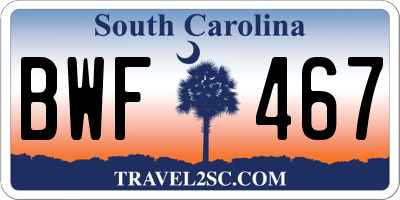 SC license plate BWF467