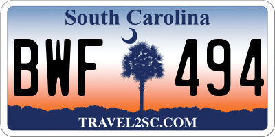 SC license plate BWF494