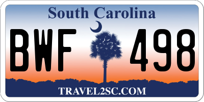 SC license plate BWF498