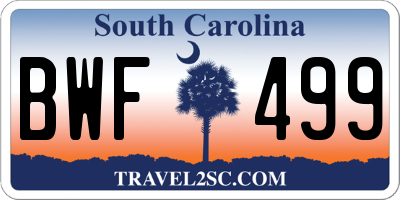 SC license plate BWF499