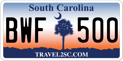 SC license plate BWF500