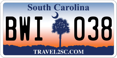 SC license plate BWI038